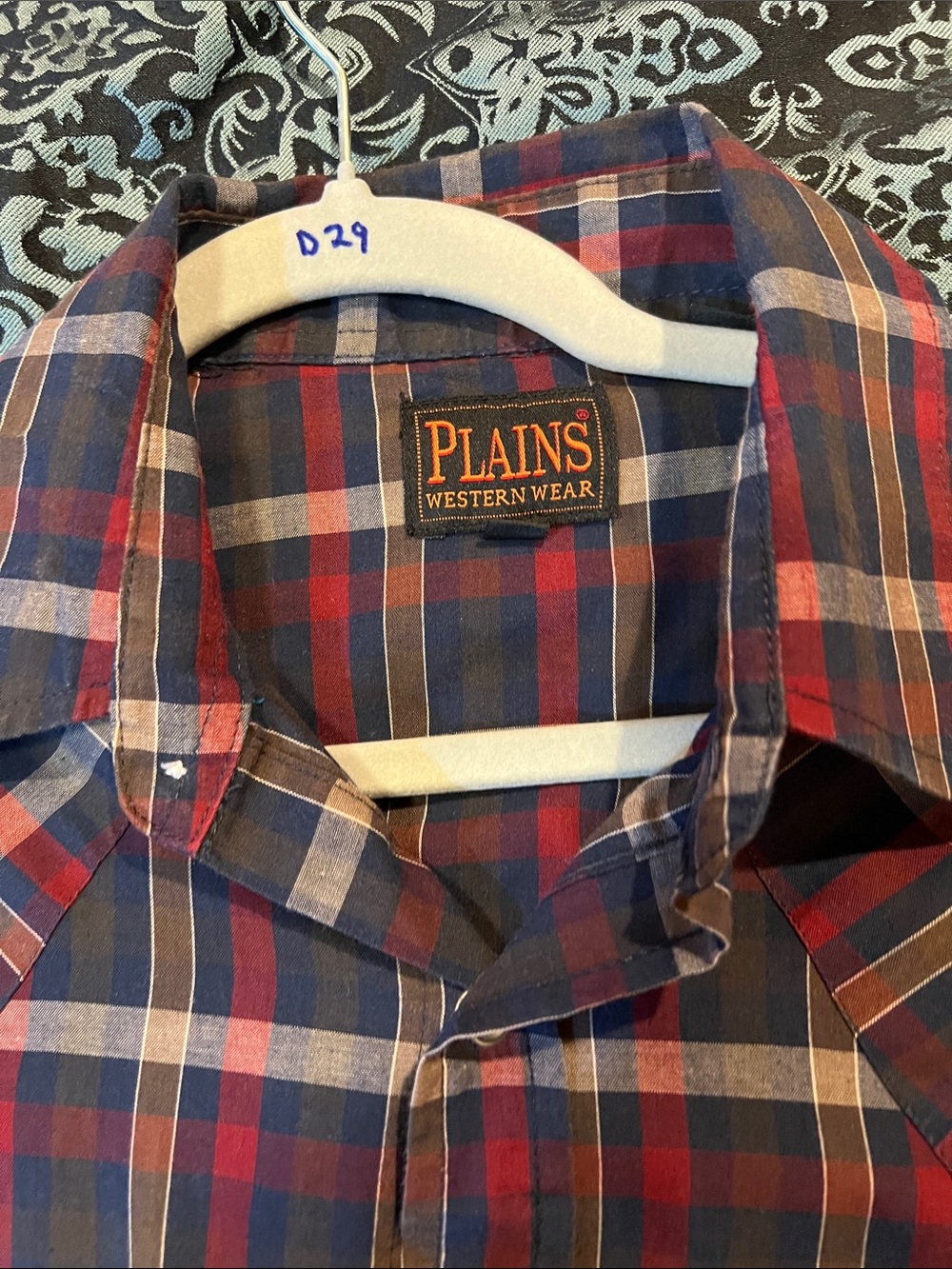 Plains Western Wear Men's Red & Navy Plaid Button-Down Shirt - Picture 5 of 7
